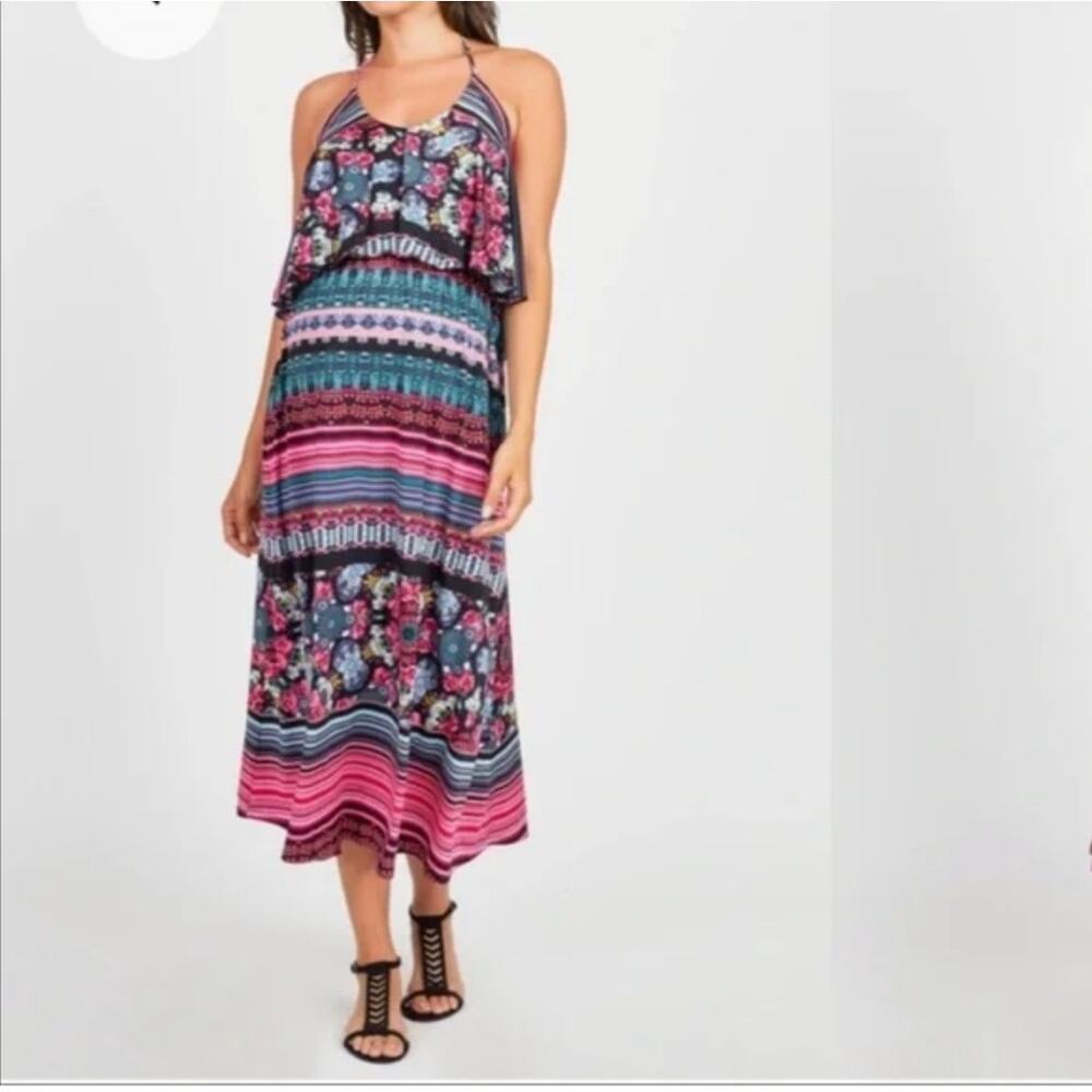 Melissa Masse Maternity Womens Maxi Dress Multicolor Floral Halter Stretch Small